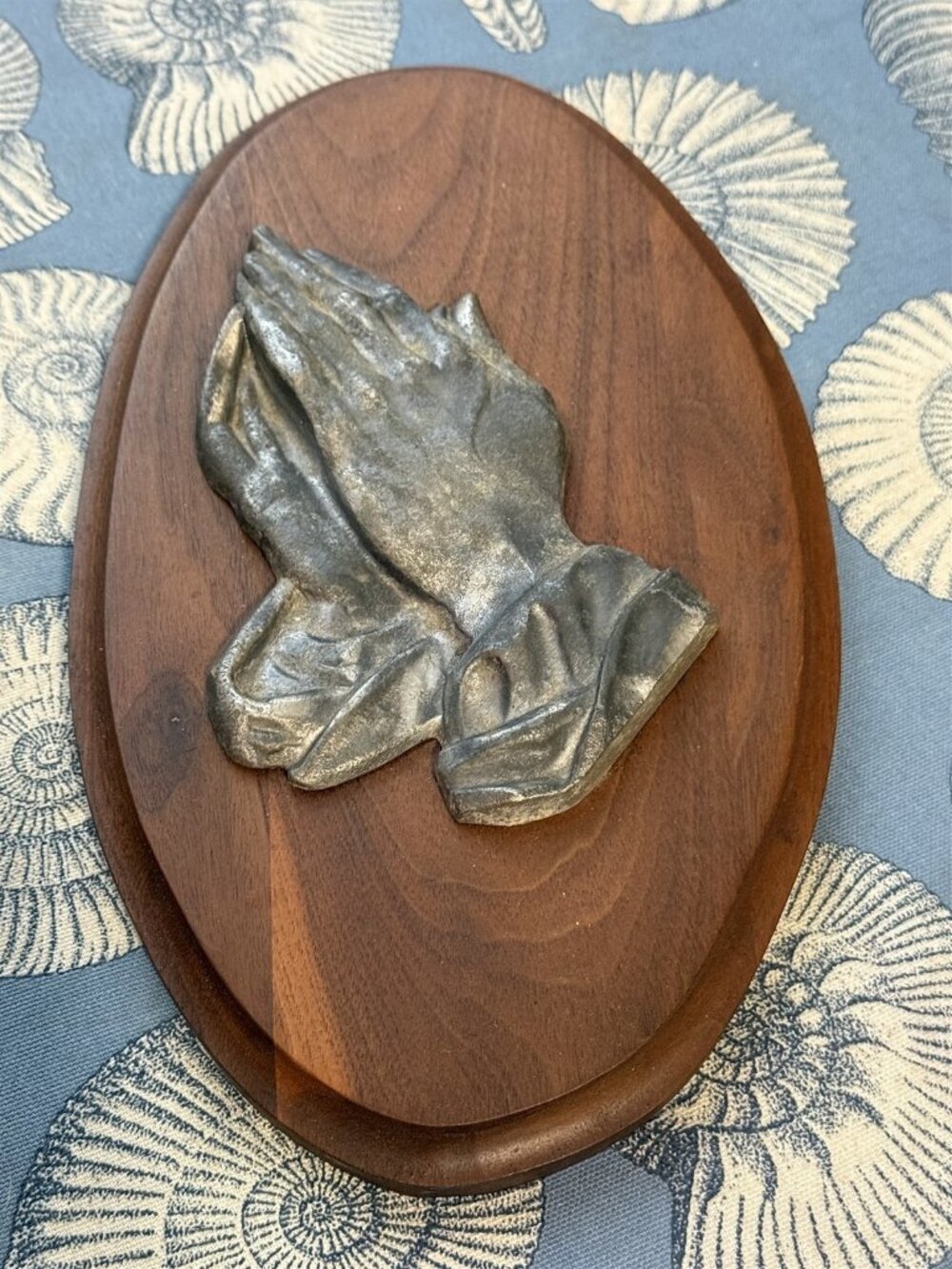 Vintage Religious Praying Hands God Wood & Pewter Wall Plaque Curd Enterprise